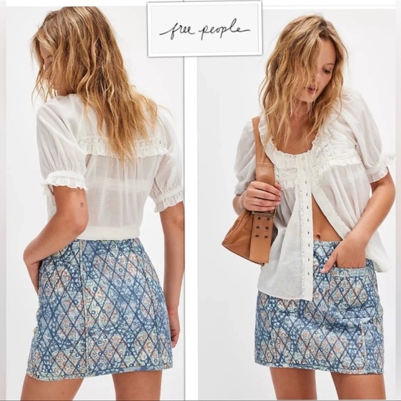 New Free People Darla Quilted Mini Skirt Blue Size 6 - Picture 8 of 11
